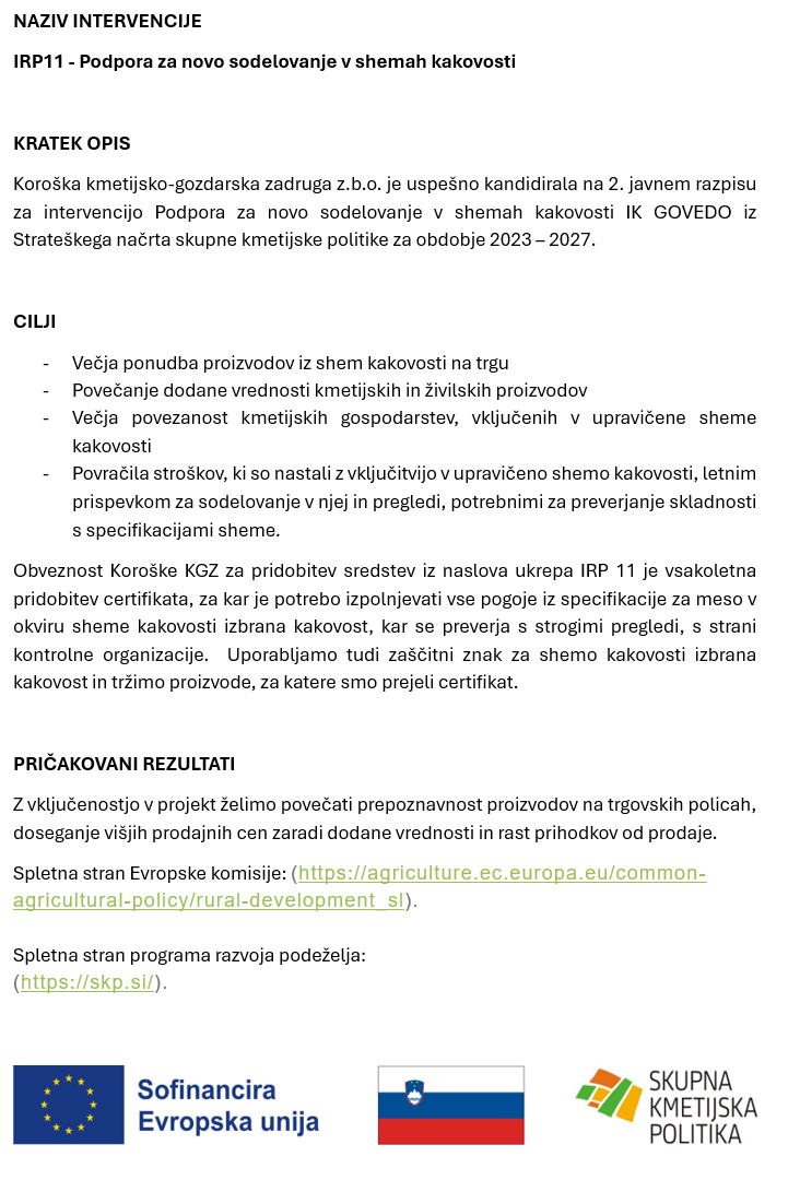 Shema kakovosti IRP11 – 2. del